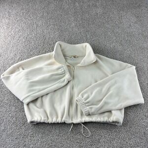 Qinsen Fleece Cropped Jacket Pullover Women's Size Small Cream Y2K Drawstring